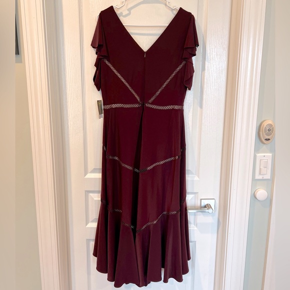 Taylor Burgundy Blush Ruffle Sleeve High Low Knit Midi Dress - Picture 9 of 9